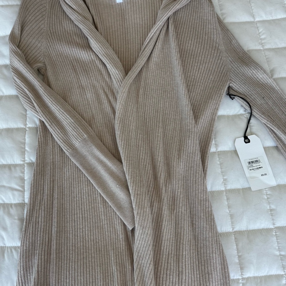 Leith Tan Ribbed Cardigan Sweater